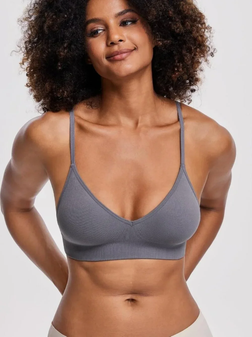 Lightweight Wireless V Neck Bralette Set, A-D Cup Comfort Padded Lounge Bra, 3/6